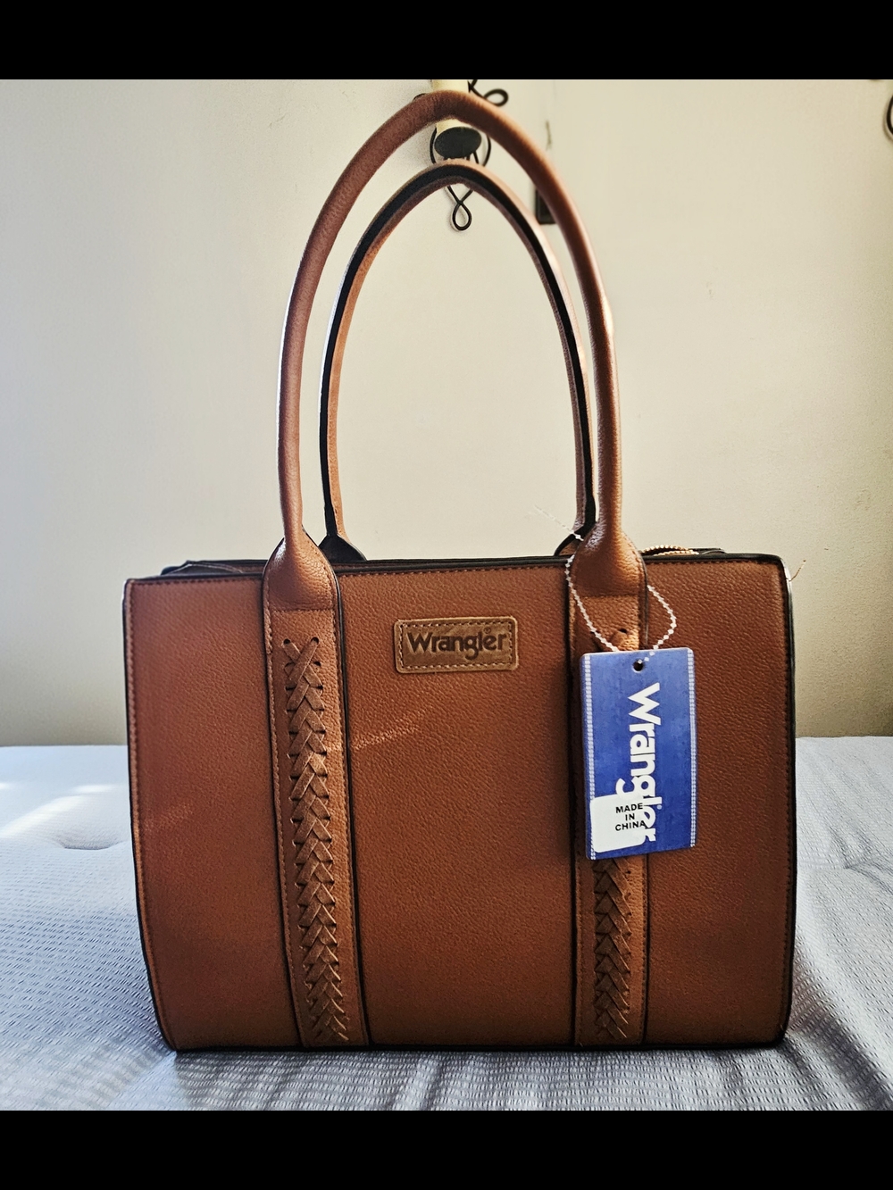 👜 Wrangler Western Braided Tote Bag NWT | Faux Leather Cognac Satchel